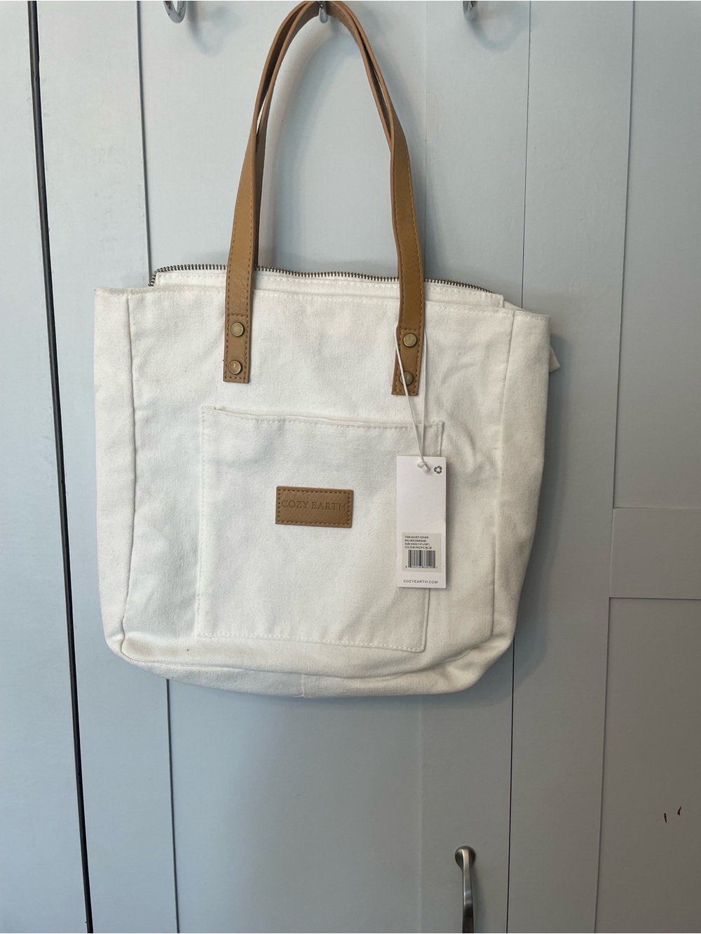 Cozy Earth Canvas Tote with Tan Leather Handles & Sunsand beach hat Bundle. - Picture 6 of 11